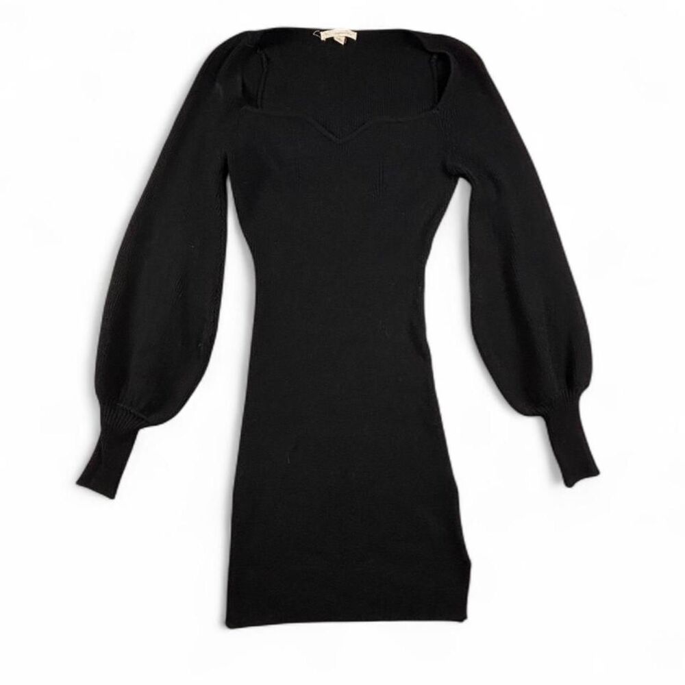 Endless Blu Sweater Dress Women’s S Black Mini Puff Sleeve Bodycon